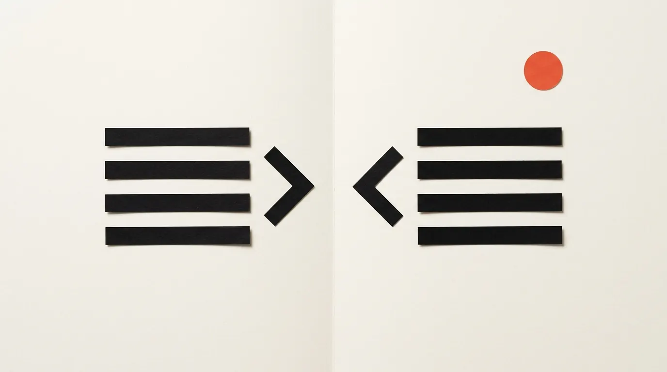 Cut-paper illustration: a paper text caret and a paper prompt chevron facing each other over blocks of short lines, in black and off-white with one red-orange accent