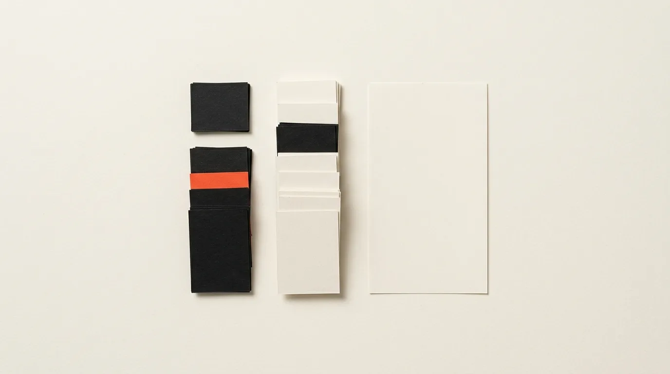 Cut-paper illustration: two columns of small paper tokens stacked to different heights beside a blank receipt, in black and off-white with one red-orange accent